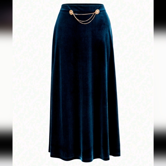 VELVET CHAIN WAIST FLARE SKIRT - Picture 1 of 5